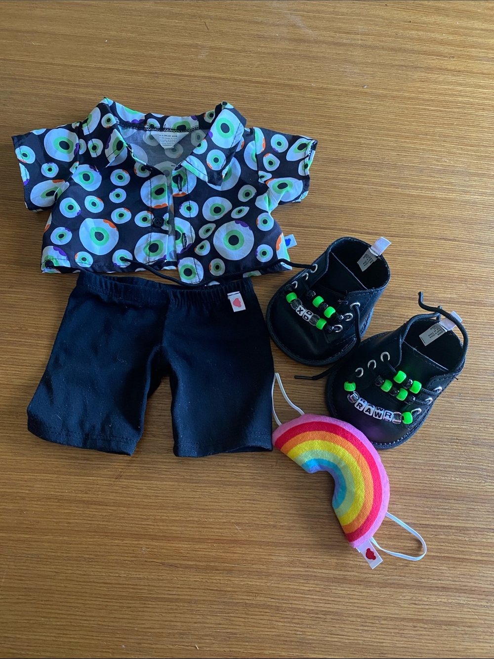 Build-A-Bear Emo Scene Halloween Outfit Eyeballs combat Boots Pants Rainbow